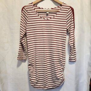 French Laundry 3/4 Sleeve Tee Women's S Gather‎ Sides Tunic Red Lace Rhinestones